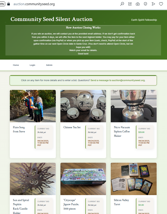 Mini screencap of the auction site.